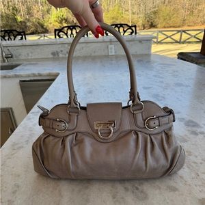 EUC, Salvatore Ferragamo Marisa Silvery Beige Gold Leather Hand Shoulder Bag